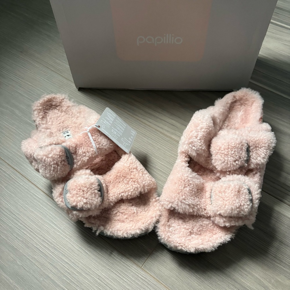 Pink Furry Birkenstock Platform Sandals